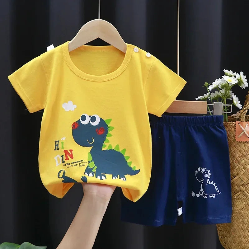 2PCS Children's Sets mother Kids Clothes Boys Girl T-shirt Shorts Summer Cotton Short sleeve Baby Children Clothing Toddler Suit