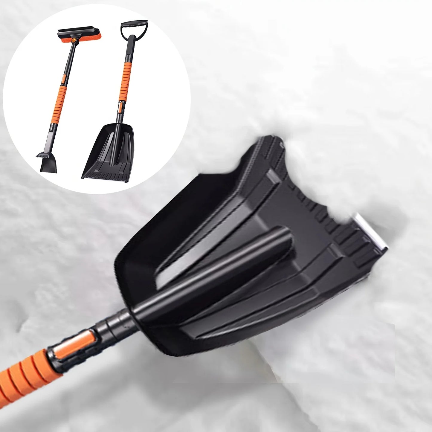 5-in-1 Snow Removal Tool Set,Retractable Snow Shovel with Rotating Snow Brush,Car Window Glass Snow Scraper,Aluminum Snow Shovel