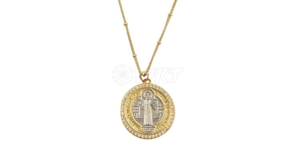 18K Gold St Benedict Medal necklace For Christian Religious Jewelry Gift