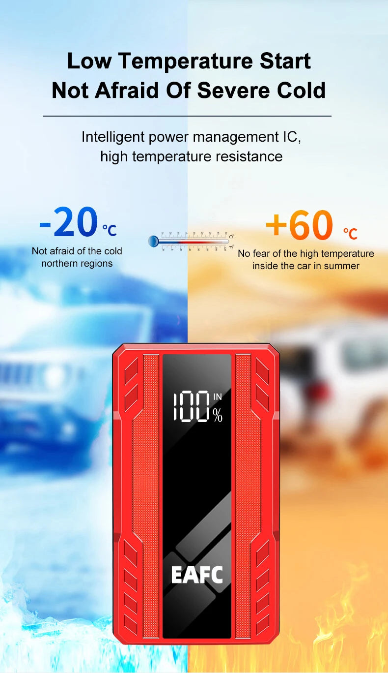 EAFC 1000A Car Jump Starter Power Portable PowerBank 12VAuto Emergency Start Battery Starting Device Booster with LED Light