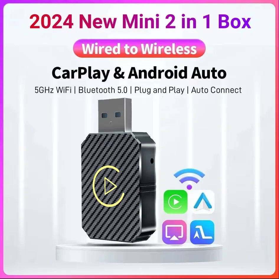 Wireless Carplay Android Auto Adapter 2 in 1 Smart AI Box Plug&Play Wireless Dongle BT WiFi for Wired CarPlay/Andriod Auto Car