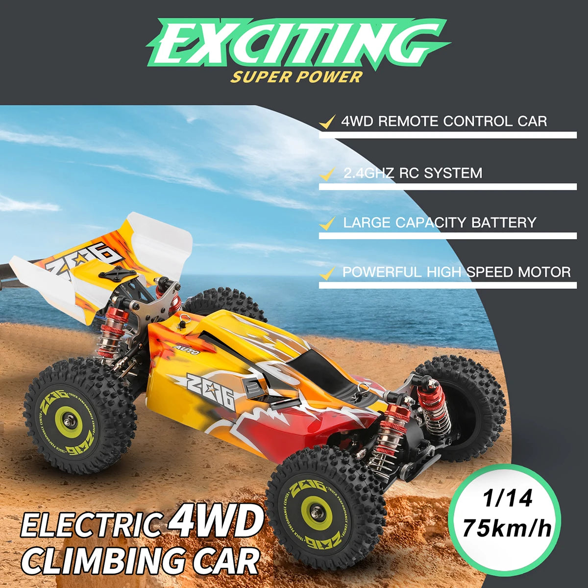 Wltoys XKS 144001 RC Car 75km/h Remote Control Car Off-Road Car High Speed 1/14 2.4GHz Racing Car 4WD RTR with Metal Chassis