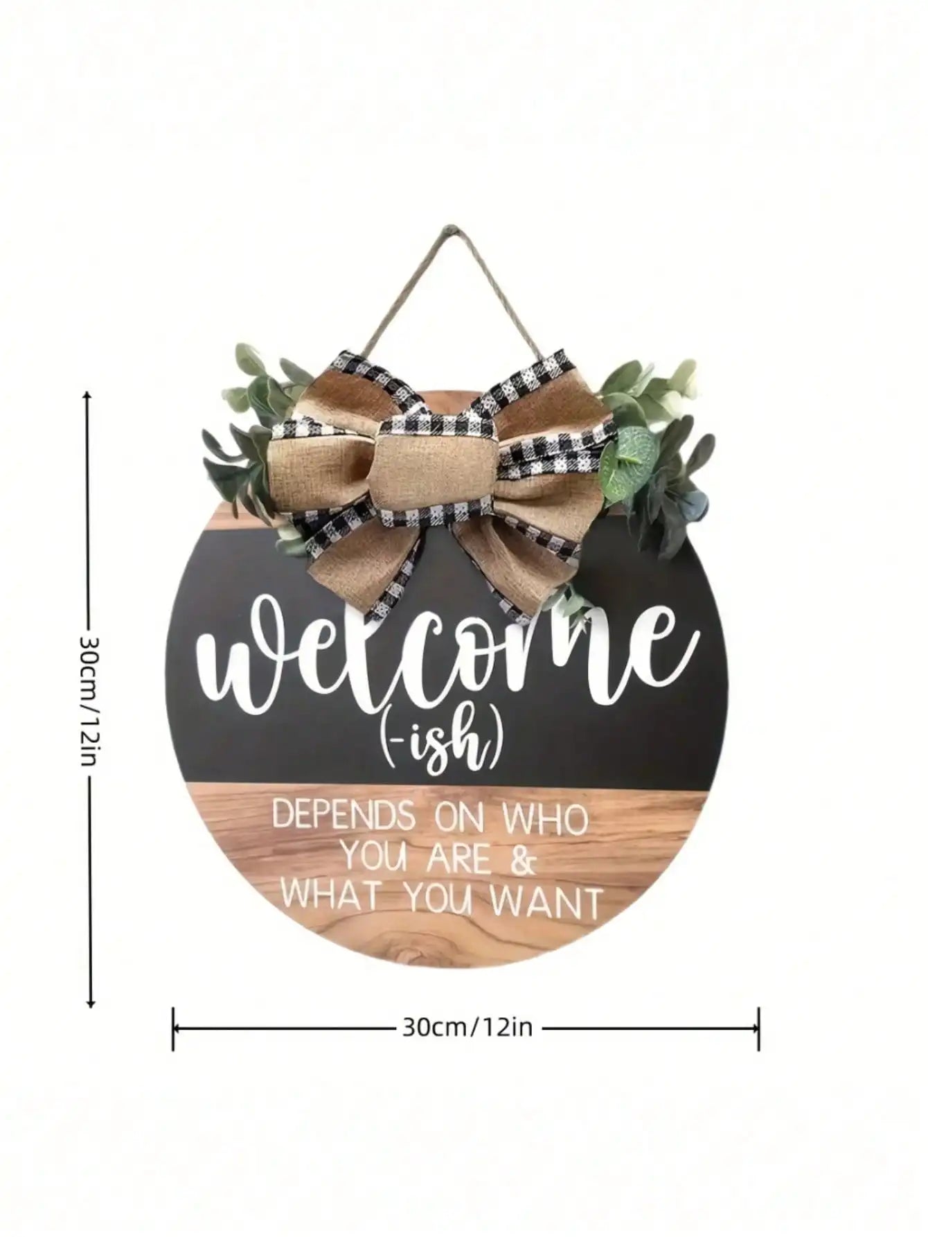 1 Piece Front Door Welcome Sign, Fun Garland, Hanging Wooden Plaque Decoration, Round Country Wooden Farmhouse, Porch Decoration