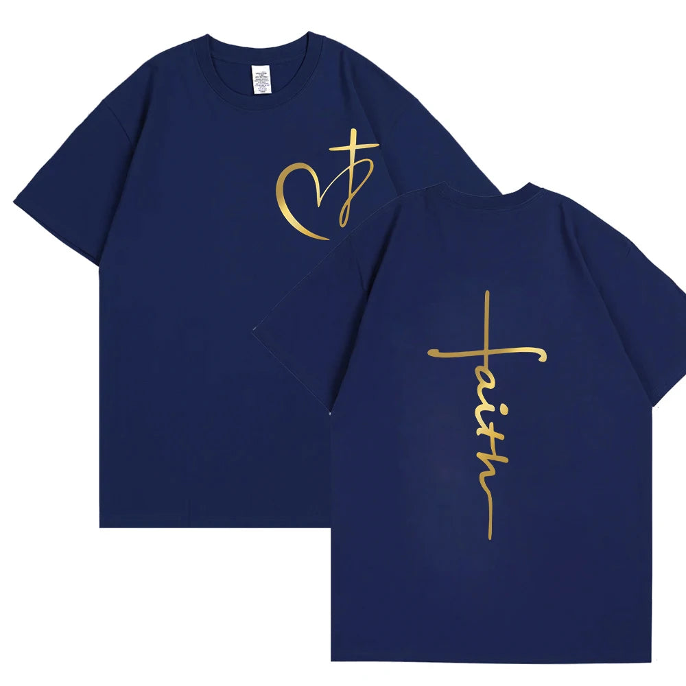 Heart Cross Print Christian T-shirt for Men Clothes Faith Male T-shirts Summer Plus Size Tee Shirt Oversized T Shirt Jesus Tops