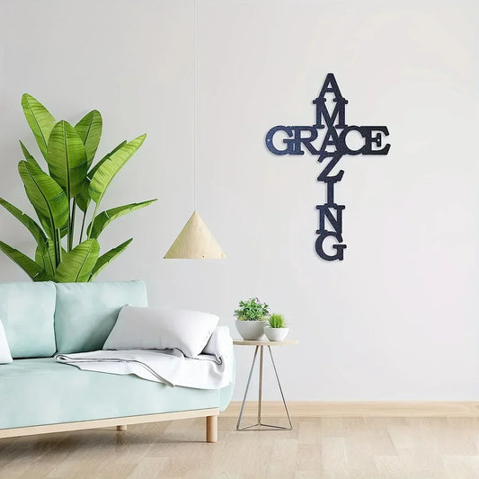 Amazing Grace Cross Christian Metal Art Steel Home Decor Modern Fashion Wall Hanging Decoration