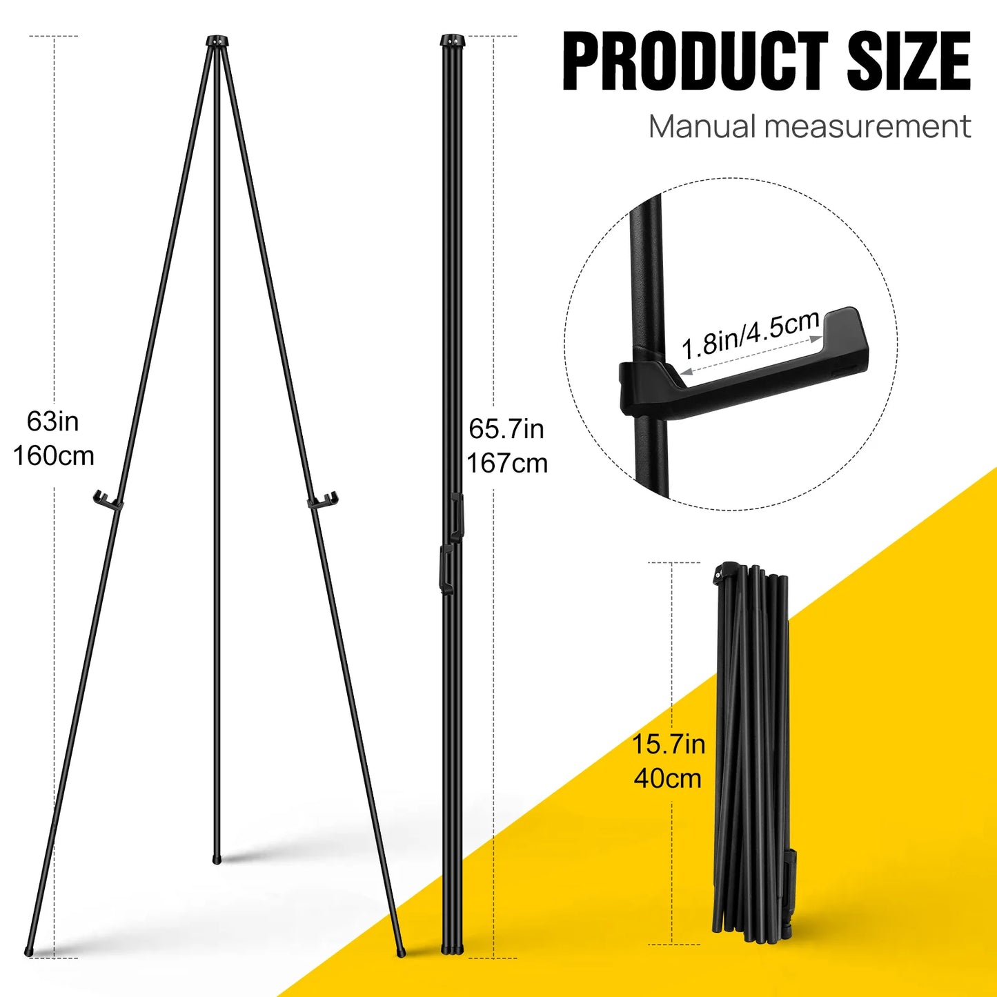 DayPlus Portable Easel Stand for Wedding Painting Display Folding Adjustable Metal Artist Tripod Easel with Bag 160cm/63inch