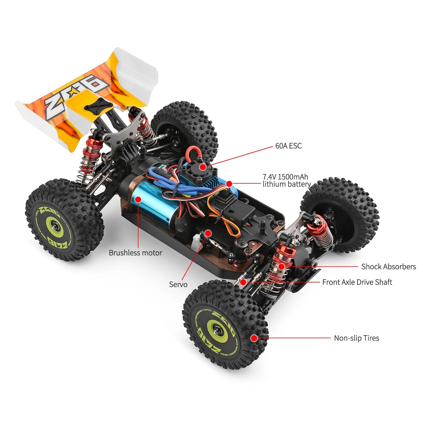 Wltoys XKS 144001 RC Car 75km/h Remote Control Car Off-Road Car High Speed 1/14 2.4GHz Racing Car 4WD RTR with Metal Chassis