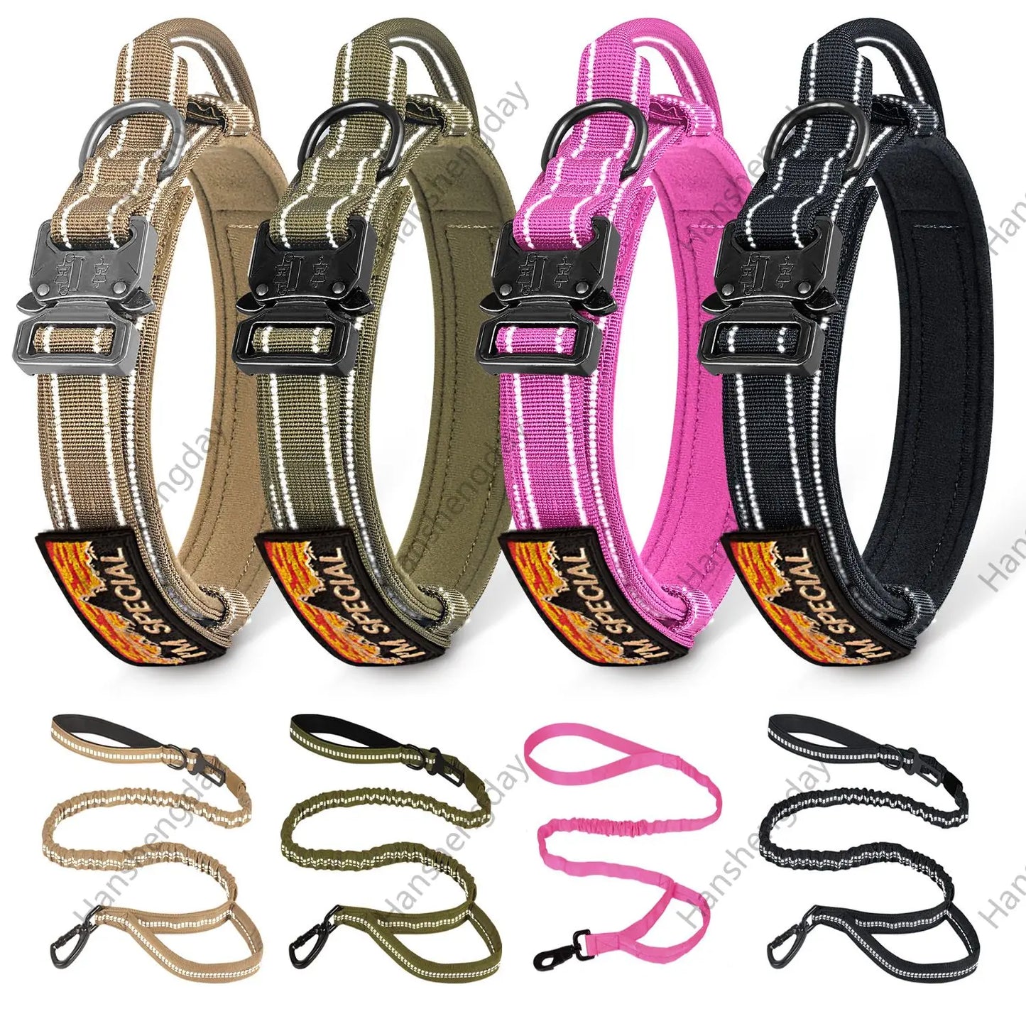 Strong Dog Collar Adjustable Thick Tactical Military Training Collars and Dog Leash with handle for Medium /big/ k9 /Large Dogs