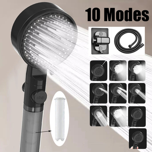 10 Spray Filtered Shower Head High-Pressure Handheld Water Saving Showerhead Fall Resistance Black White Bathroom Shower Nozzle