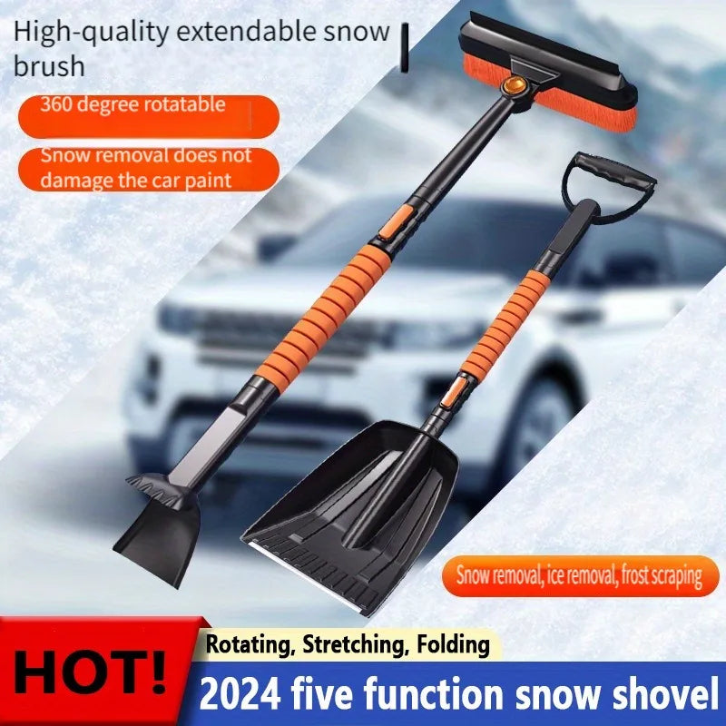 5-in-1 Snow Removal Tool Set,Retractable Snow Shovel with Rotating Snow Brush,Car Window Glass Snow Scraper,Aluminum Snow Shovel