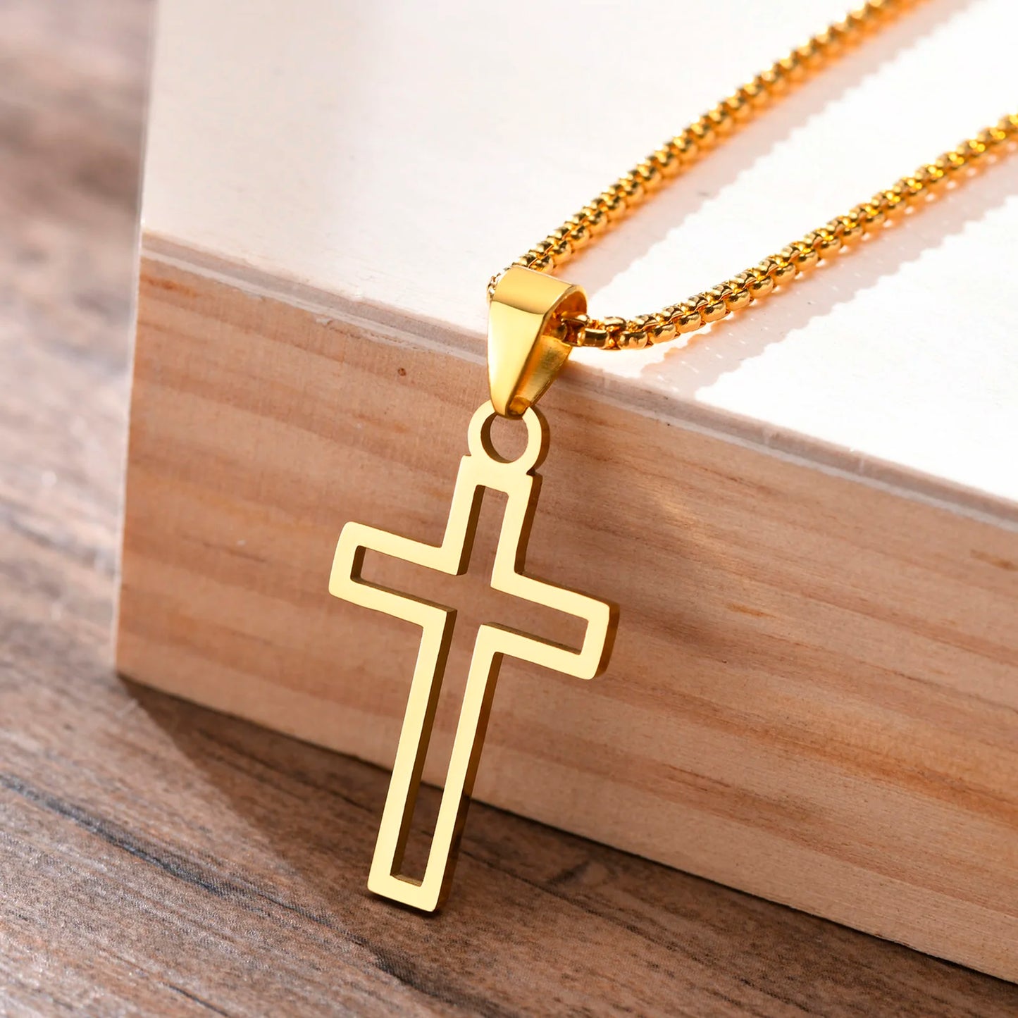 Mens Cutout Cross Necklaces,Waterproof Stainless Steel Hollow Cross Pendant Collar,Religious Faith Christ Gift Jewelry