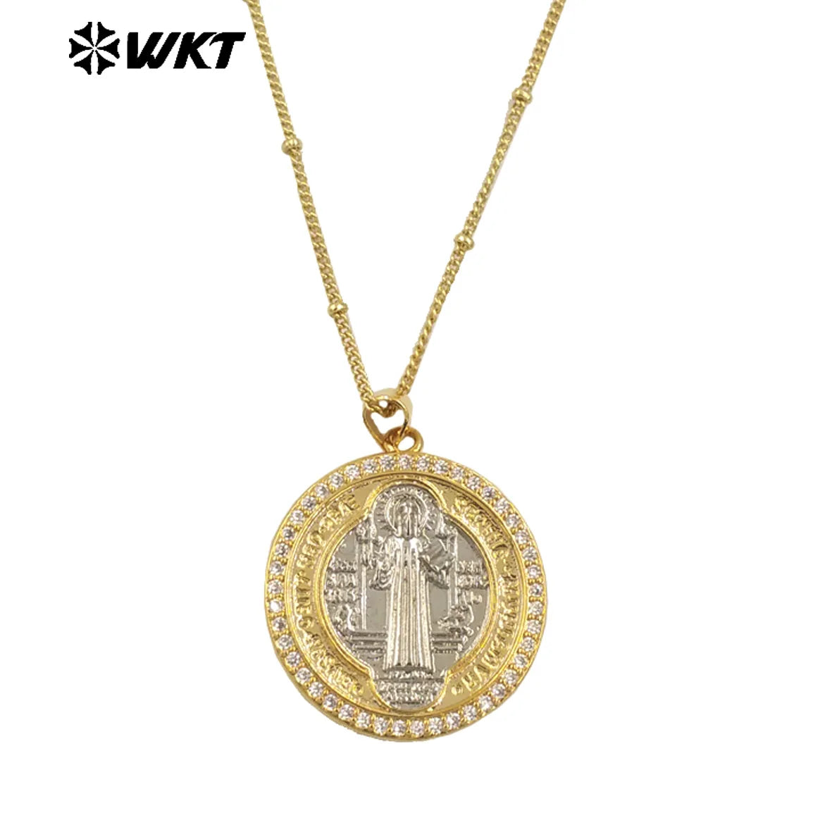 18K Gold St Benedict Medal necklace For Christian Religious Jewelry Gift