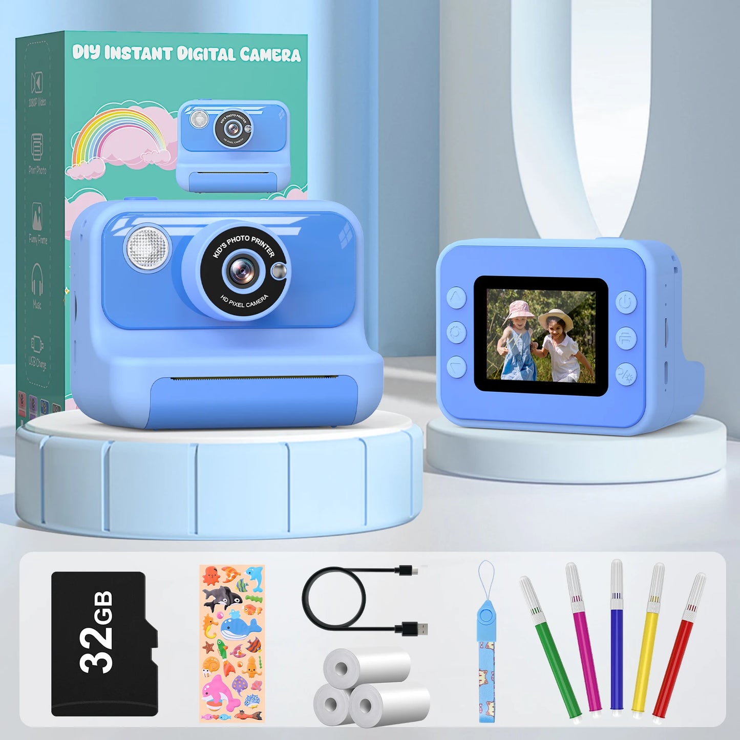 Gofunly 2.4" Kids Instant Camera, Kids Camera with 32G Card, 1080P Instant Camera for Kids with Printing Paper Toy Gifts