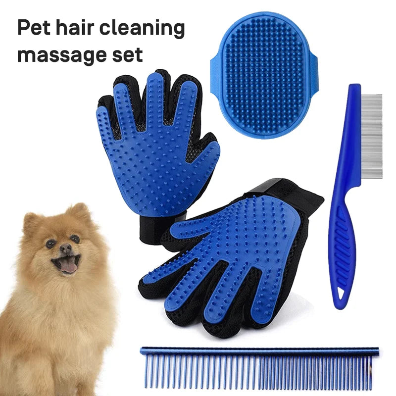 Pet Hair Grooming Set, Dog Hair Removal Glove Brush, Silicone Massage Brush And Pet Hair Comb