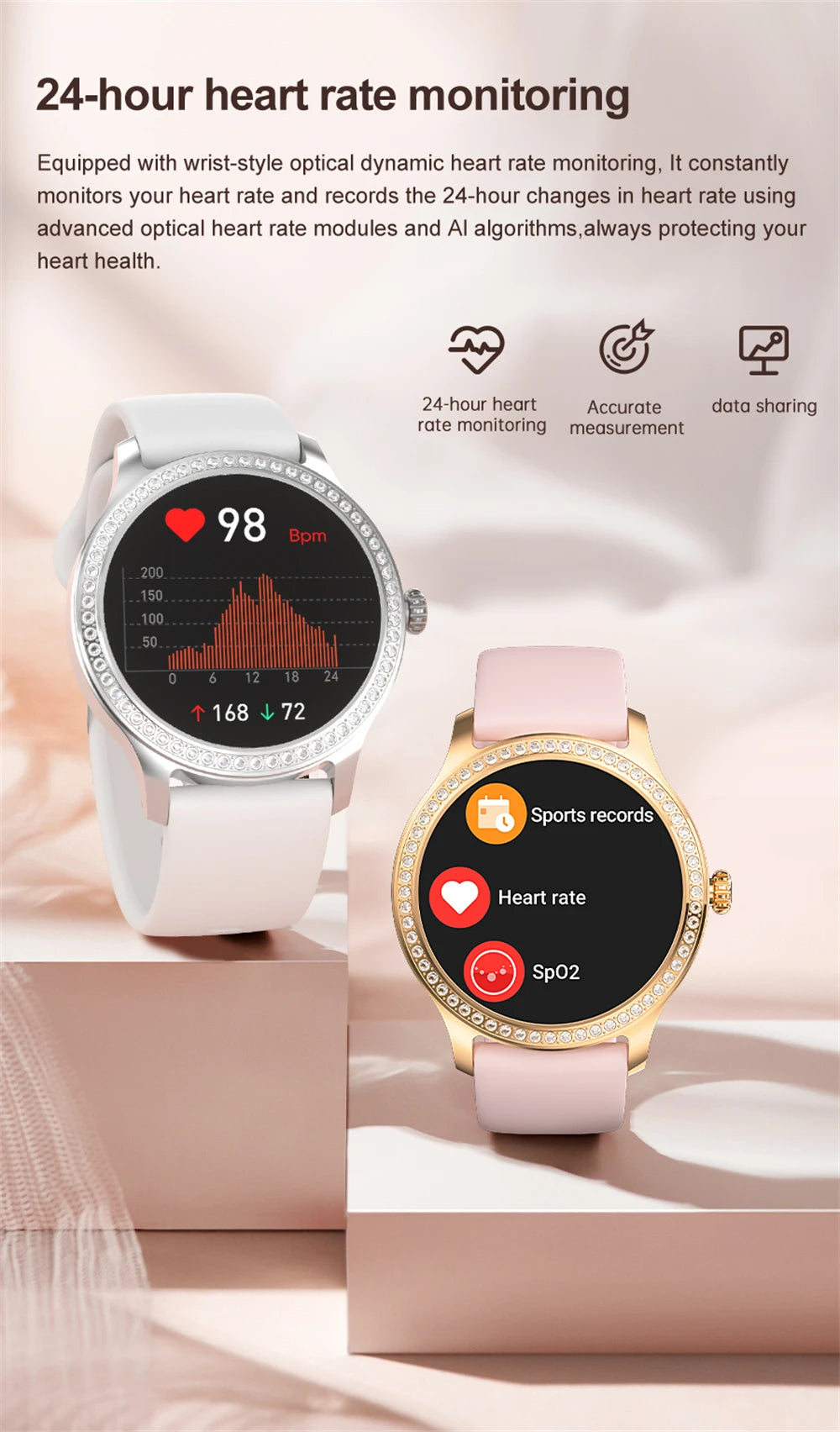 Diamond-studded Smart Watch 2024 For Women Lovely Steel Sport Watch Bluetooth Call Fitness bracelet Heart Rate Ladies Smartwatch