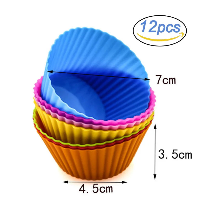 12pcs/lot Silicone Cake Mold Round Heart Shape Muffin Cupcake Baking Molds Home Kitchen Bakeware BPA Free