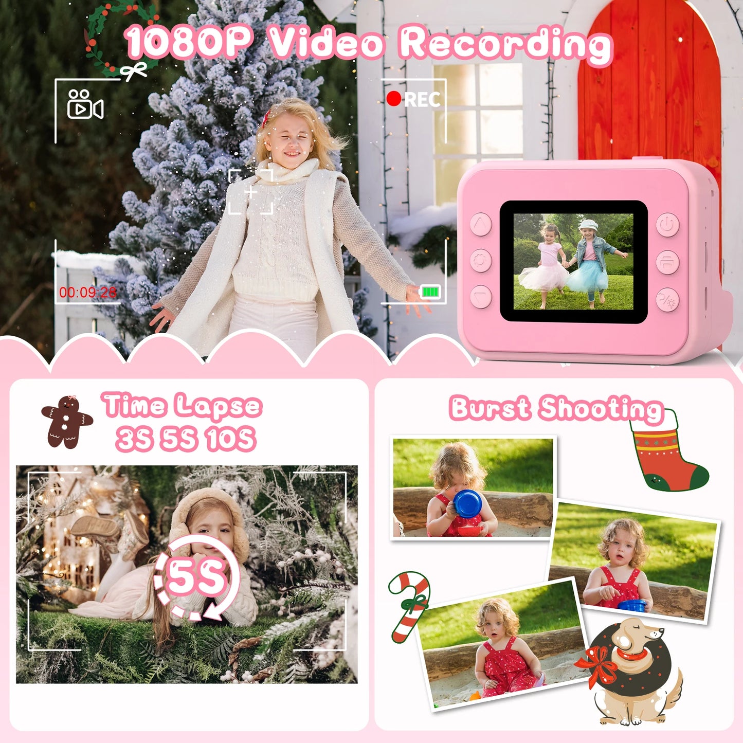 Gofunly 2.4" Kids Instant Camera, Kids Camera with 32G Card, 1080P Instant Camera for Kids with Printing Paper Toy Gifts