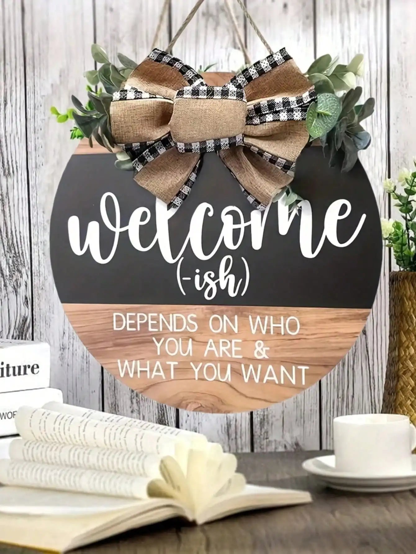 1 Piece Front Door Welcome Sign, Fun Garland, Hanging Wooden Plaque Decoration, Round Country Wooden Farmhouse, Porch Decoration