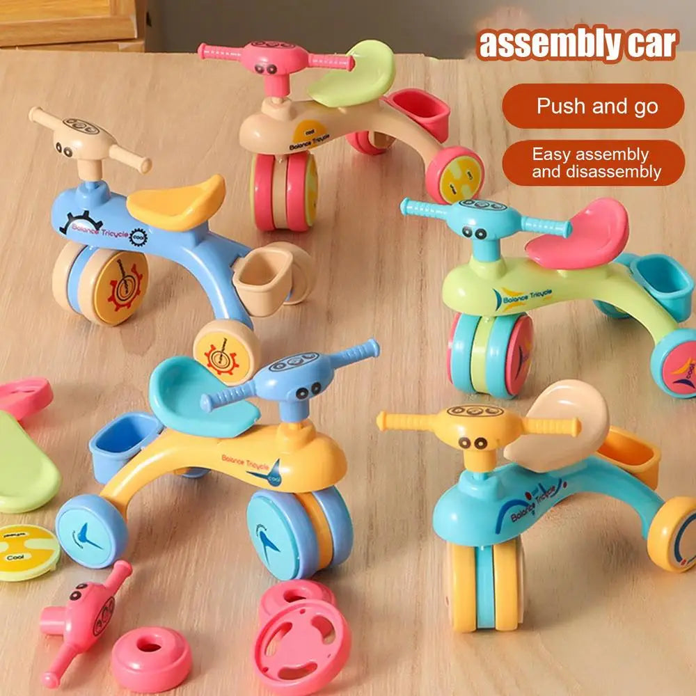 Toy Tricycle Model Assembly Balance Car Creative Inertia Tricycle Push And Go Vehicle For Boys And Girls Fine Motor Skill Toy