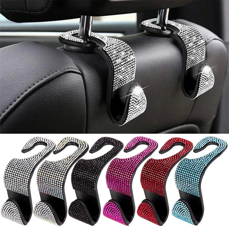 Dazzling Diamond Car Seat Backrest Hook Car Backrest Universal Head Restraint Storage Rack Automotive Interior Accessories