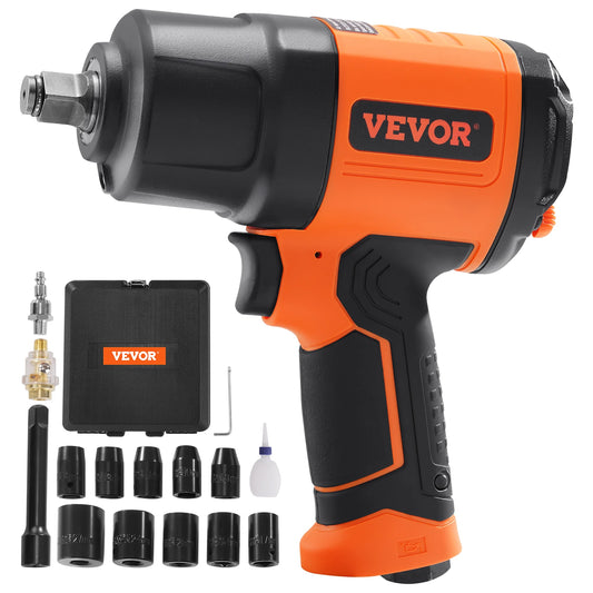 VEVOR 1/2-Inch Air Impact Wrench, High Torque Up to 1400 ft-lbs, Lightweight 4.6 lb Design Pneumatic Impact Gun w/Carrying Case