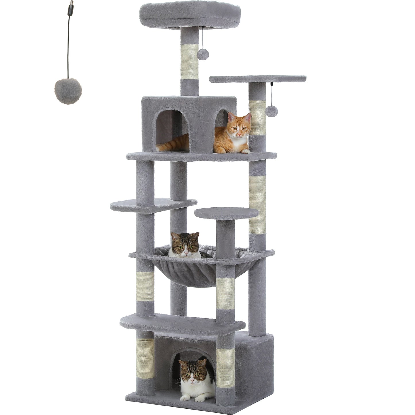 H184CM Large Cat Tower with Sisal Scratching Posts Spacious Condo Perch Stable for Kitten Multi-Level Tower Indoor Cozy Hummocks