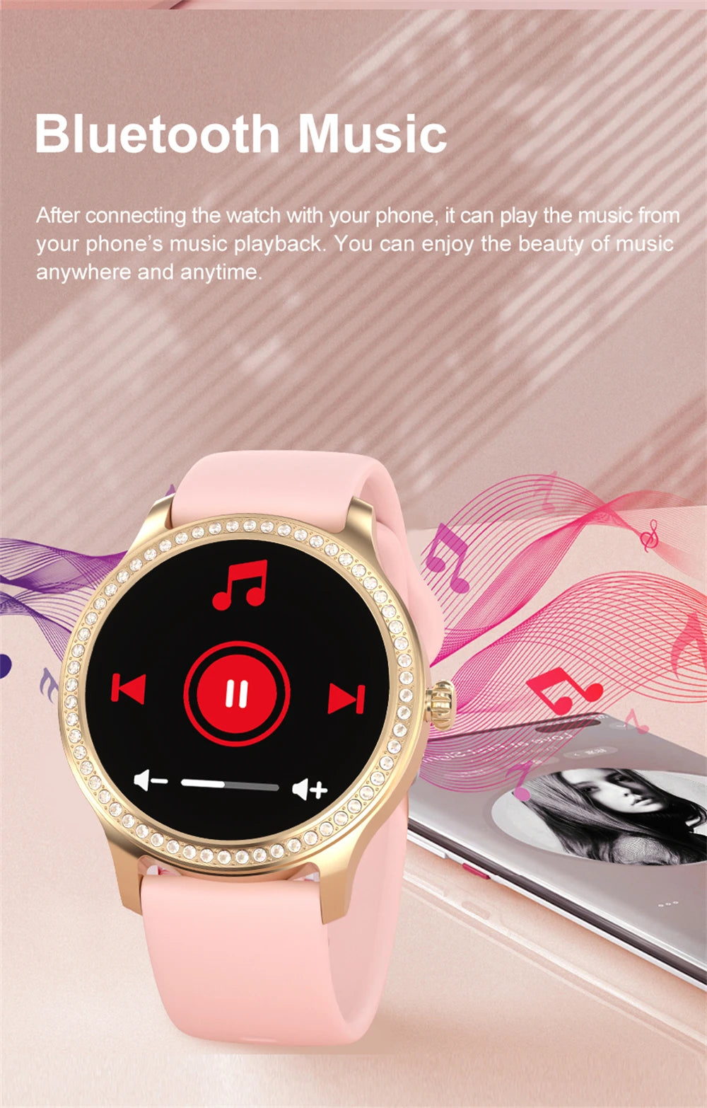 Diamond-studded Smart Watch 2024 For Women Lovely Steel Sport Watch Bluetooth Call Fitness bracelet Heart Rate Ladies Smartwatch